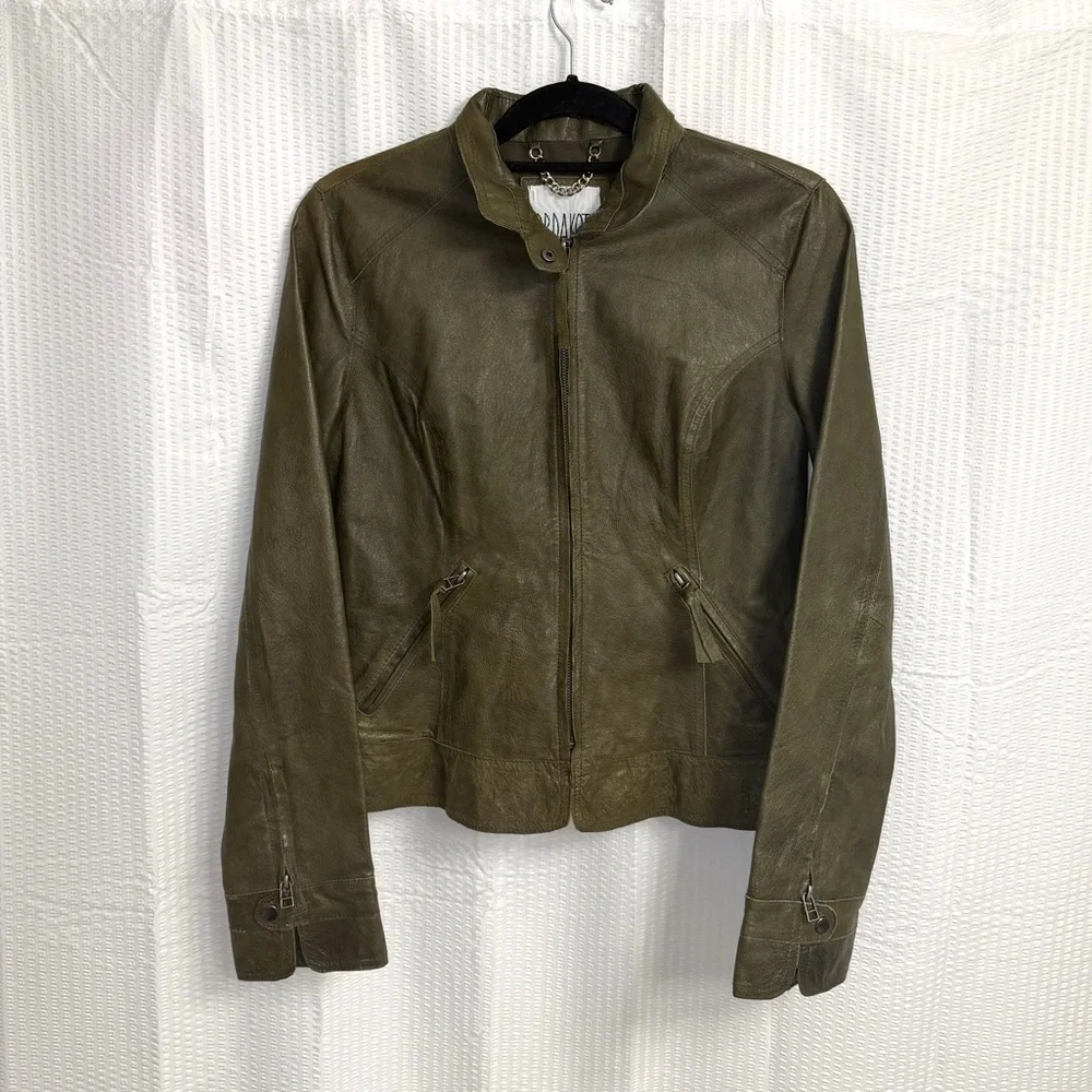 $275 BB Dakota Womens Size M LEATHER Olive Green Coat Jacket Nordstrom Zip up